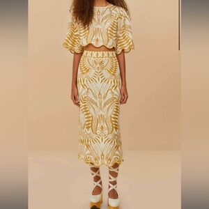 FARM Rio Gold and Cream Skirt Set